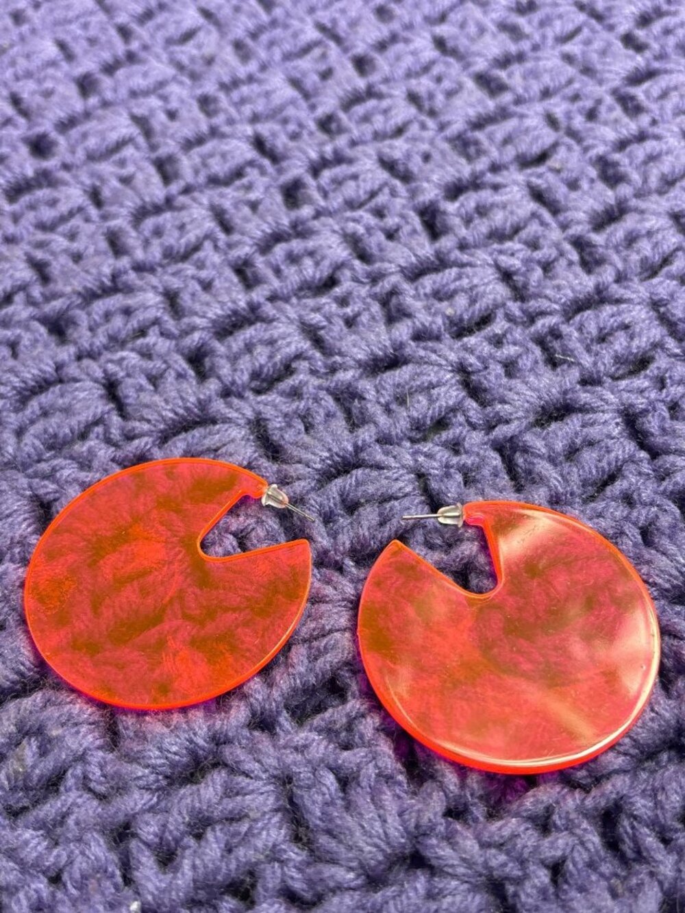 Neon Pink Acrylic Circle Earrings 1 7/8 inches